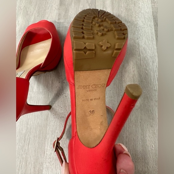 Jimmy Choo Red Leather Double Ankle Strap Open Toe Pumps 36/5.5-6 - Picture 7 of 7